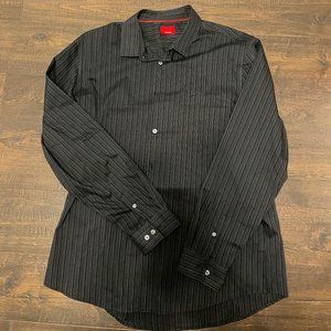 MENS BLACK WITH GRAY STRIPE ALFANI STRETCH FIT DRESS SHIRT